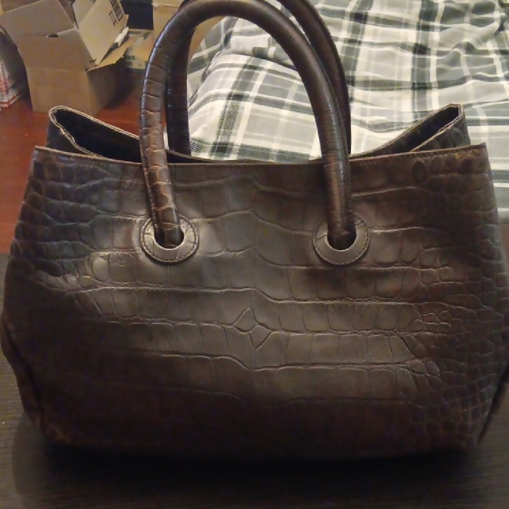 Furla Brown Crocodile-Embossed Women's Bag EUC - Picture 2 of 13